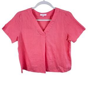 ZEST 100% Linen Pink Short Sleeve V-Neck Lightweight Blouse Size 14
